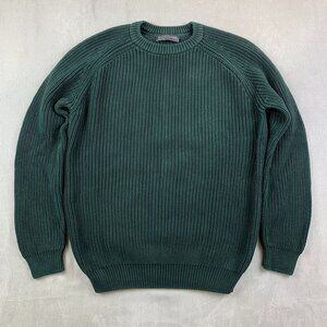 Paul James Men Sweater Medium Green Heavyweight Cotton Fisherman Rib Knit Jumper